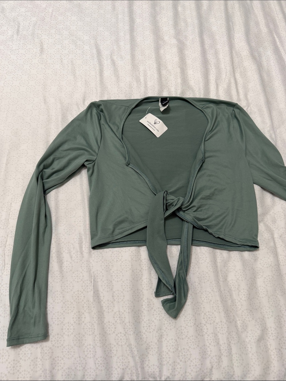 Windsor Sage Green Tie-Front Long Sleeve Crop Top